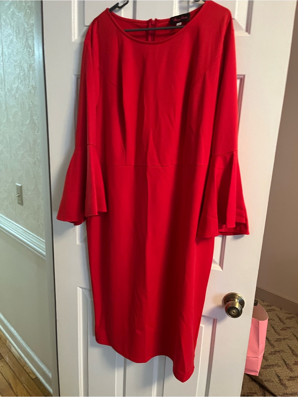 Chic Red Midi Dress with Flared Bell Sleeves